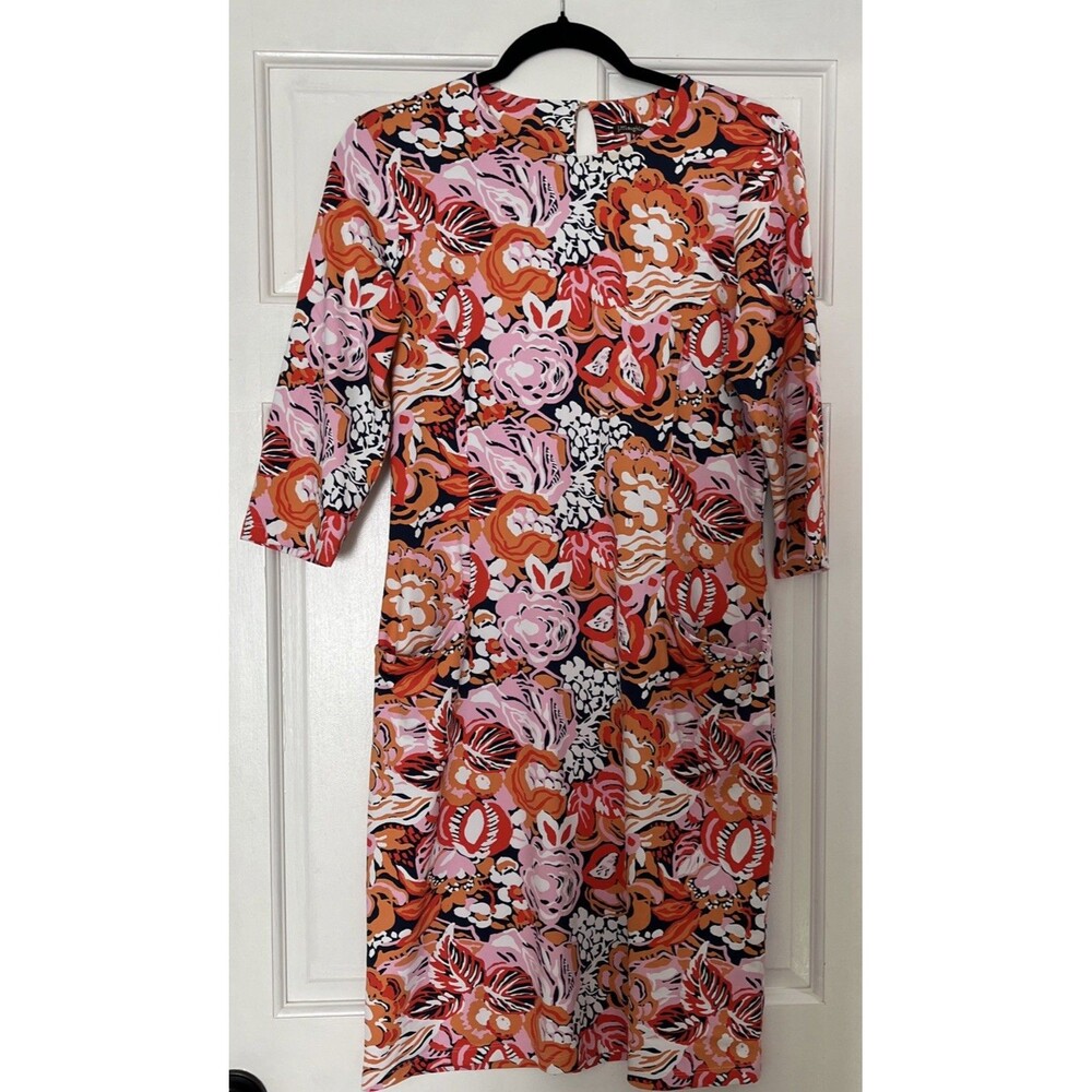 J McLaughlin Catalina Cloth Midi Dress Medium Floral Orange Pocket Sheath Resort